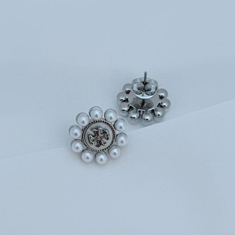 Tory Burch Silver and White Crystal Earrings